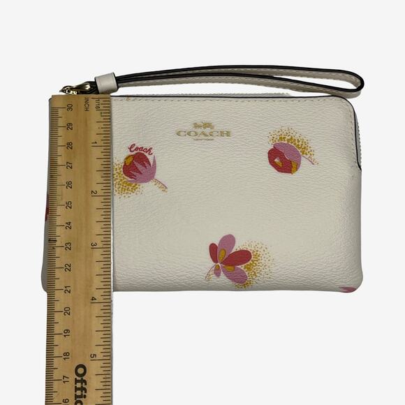 Coach Floral Print Corner Zip Wristlet In Ivory Leather With Pink Flowers - Picture 12 of 13